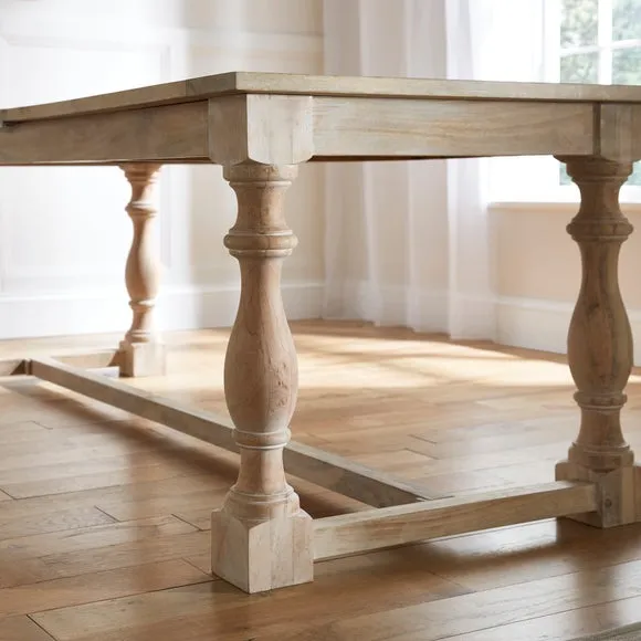 Bridget 6-8 Seater Rectangular Extendable Dining Table, Whitewash Mango Wood 2