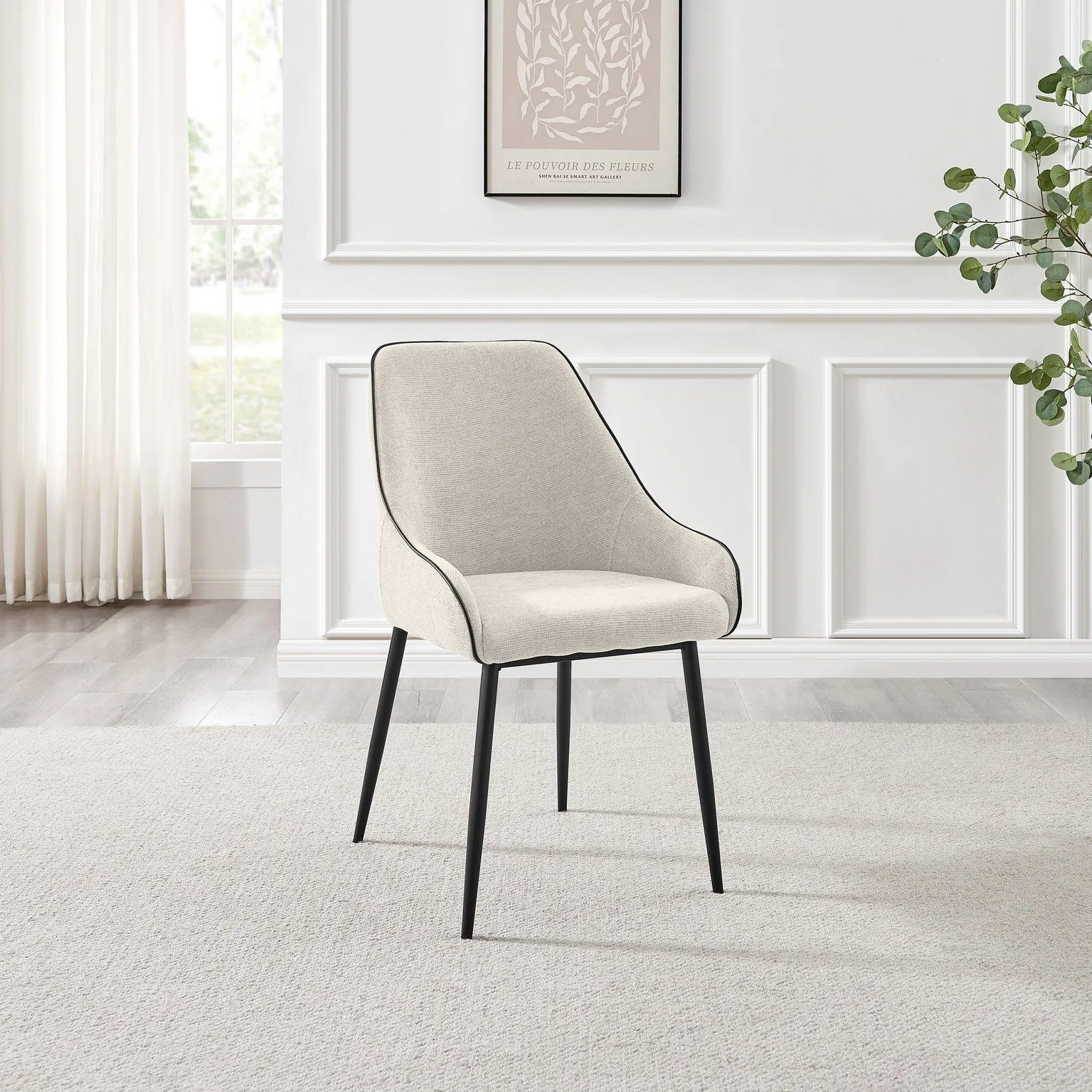 FurnitureboxUK Beaumont 2x Fabric Black Leg Dining Chair in Cream 4