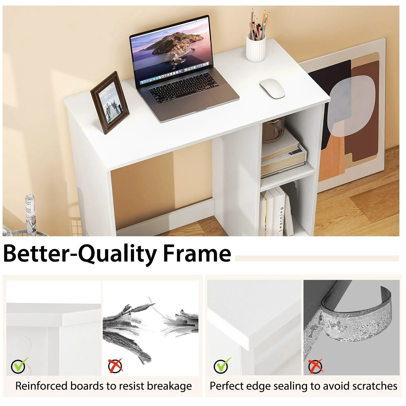 Costway Small Computer Desk Home Office Desk Modern Study Writing Desk in White 5