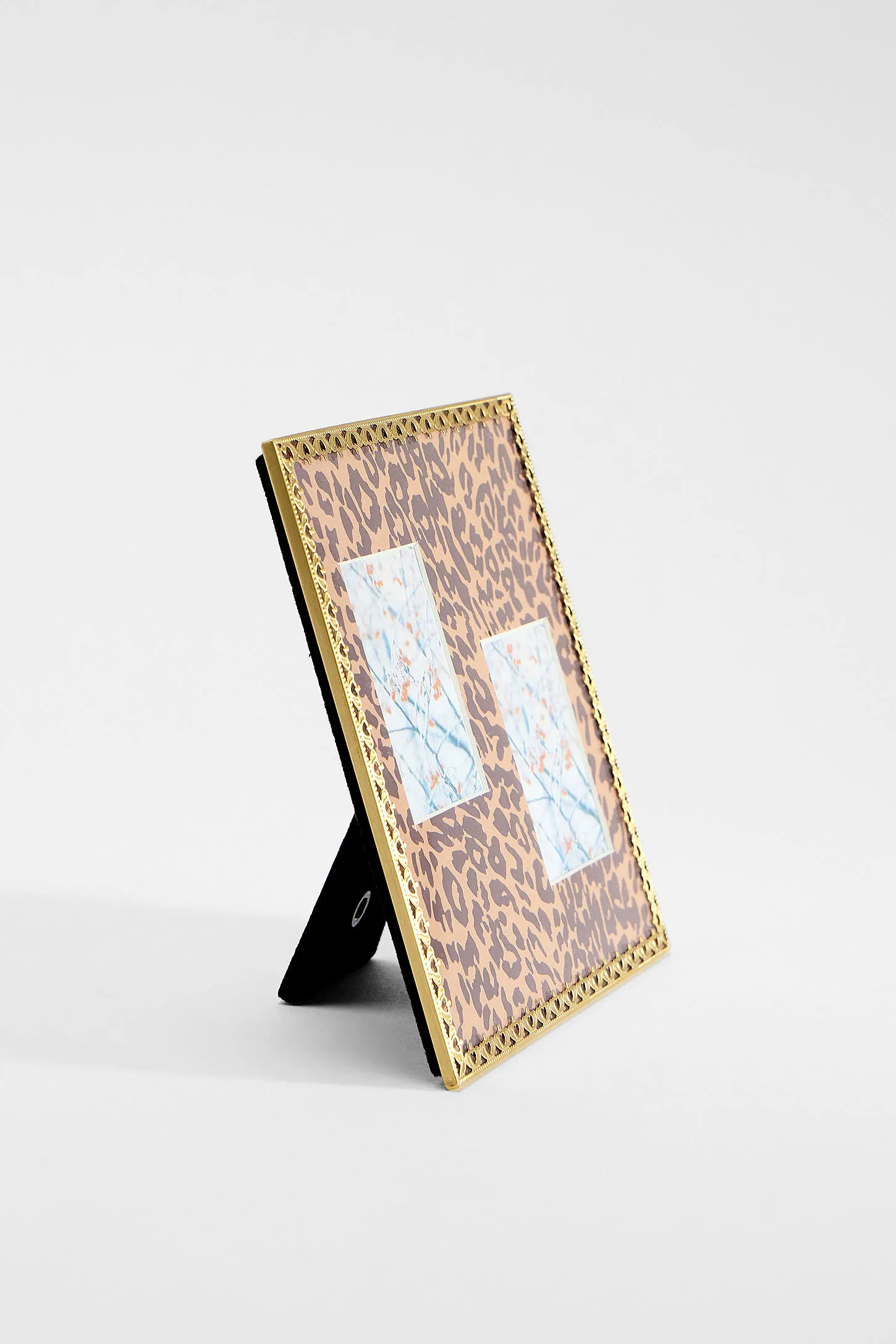 Leopard Print Square Double Photo Frame - Brown ALL 3