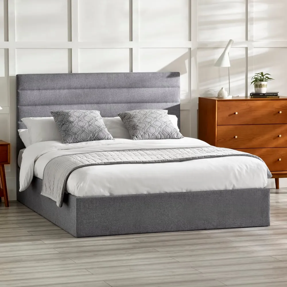 Merida - Double - Ottoman Storage Bed - Grey - Fabric - 4ft6 1