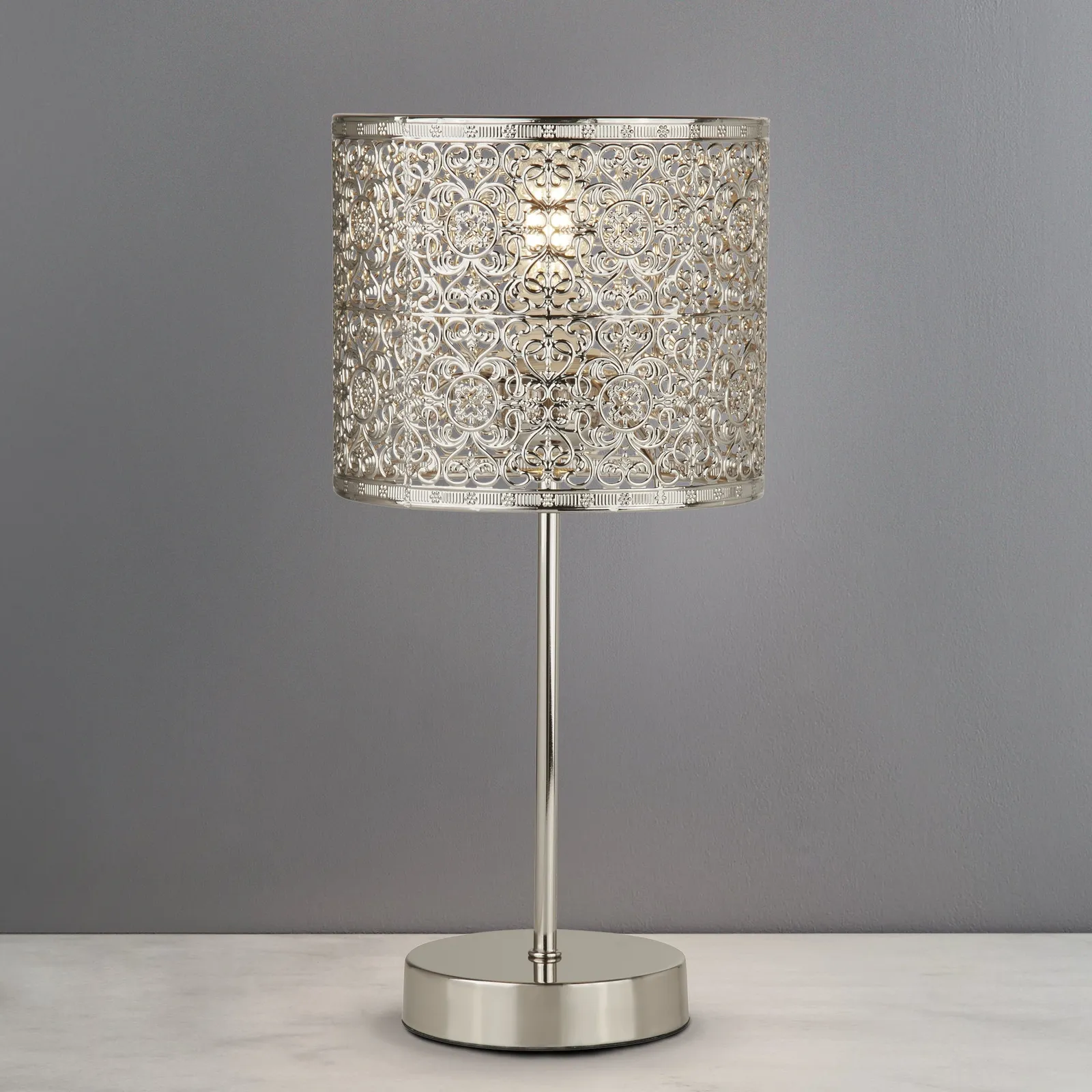 Tunis Fretwork Chrome Table Lamp Silver