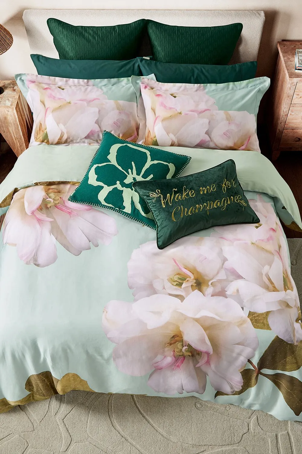 Ted Baker 'Gardenia Floral' Cotton Sateen Duvet Cover Set in Light Green 3