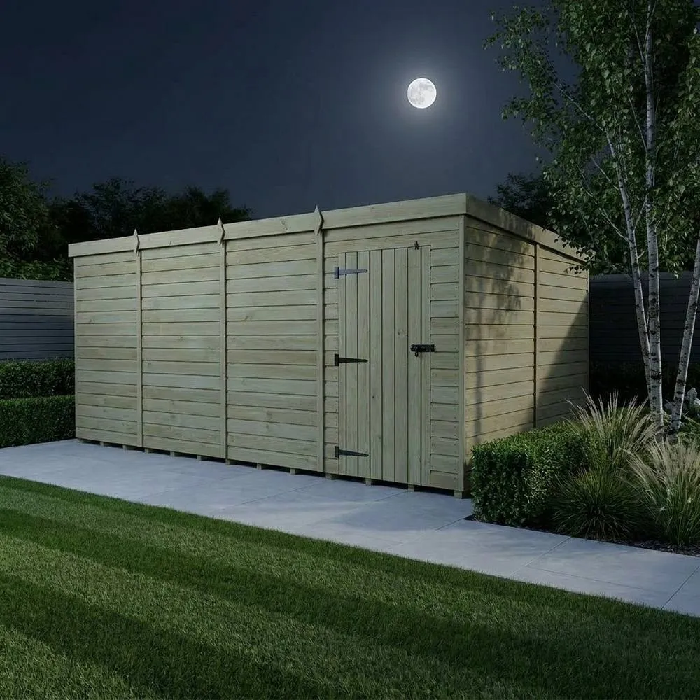 Buttercup Farm 16ft x 10ft Pent Garden Shed Single Door No Windows - Timber in Brown 3