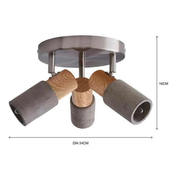 Inka Concrete Wood Effect 3 Light Semi Flush Spotlight 6