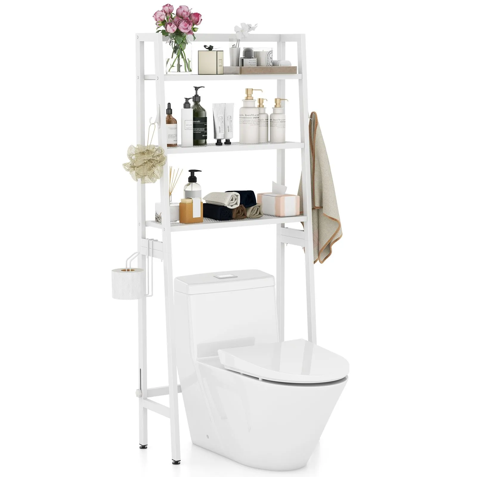Costway Over The Toilet Storage Shelf 3 Tiers Standing Above Toilet Rack Stand in White 2