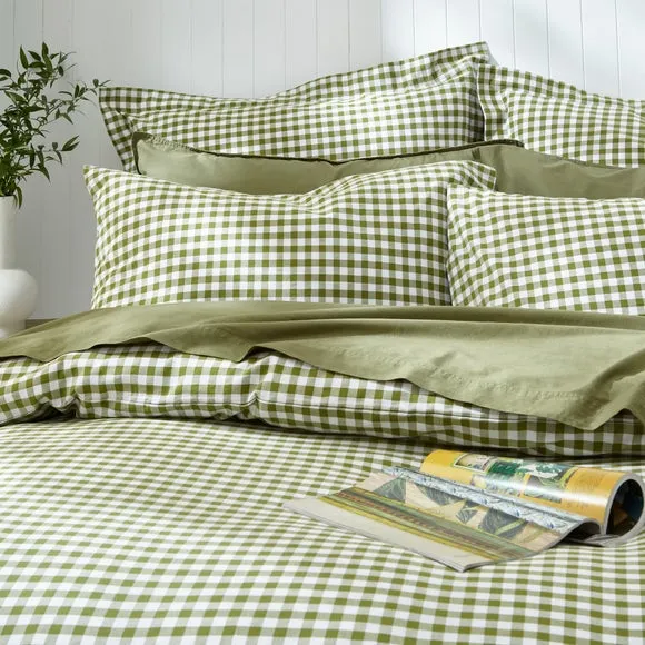 Portloe Woven Gingham 100% Cotton Duvet Cover & Pillowcase Set 4
