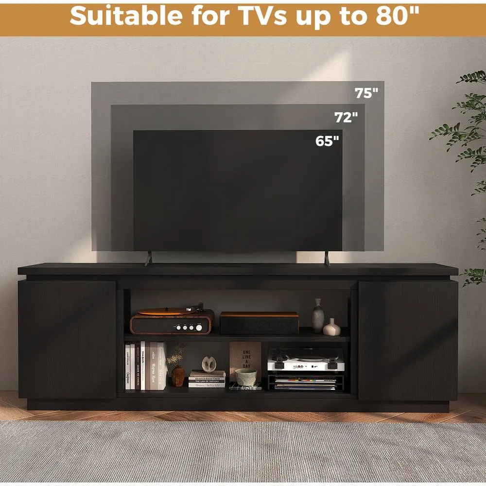 Costway TV Cabinet for TVs up to 80" 178CM Media Console Table-Black in Black 3