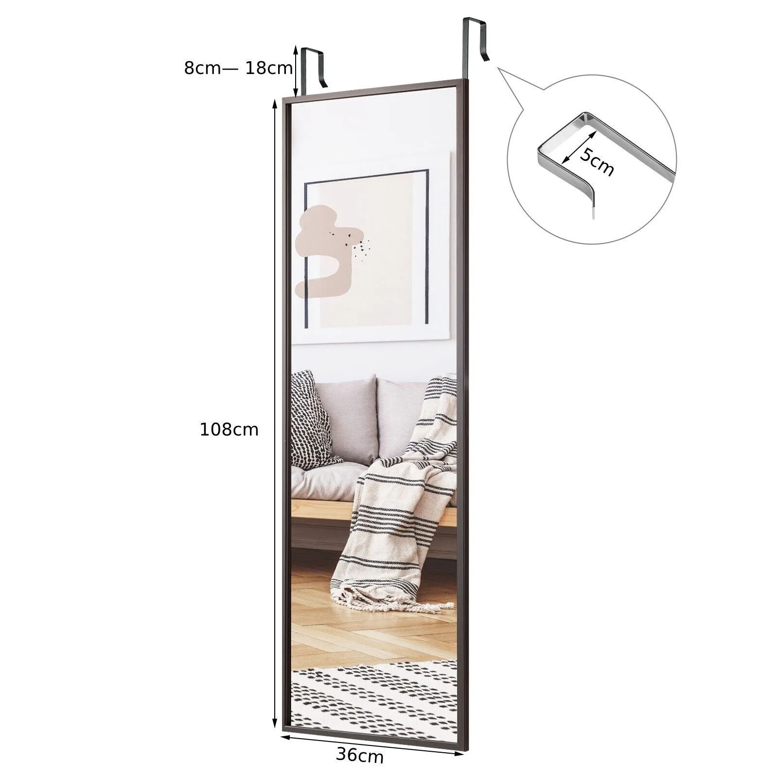 Costway 2 IN1 Full length Mirror Bedroom Over the Door Full Body Mirror Make up in Black 2