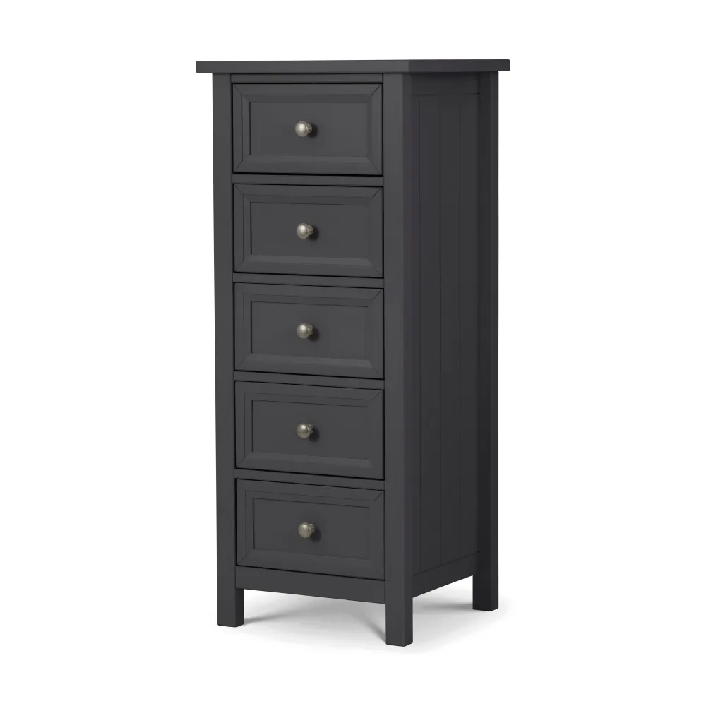 Maine - 5 Drawer Tall Chest - Dark Grey - Wooden - Happy Beds 1