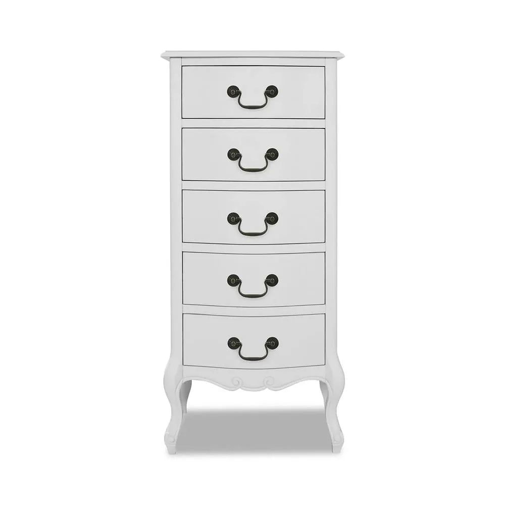 Statement Furniture Juliette Vintage Chic 5 Drawer Tallboy in White 3