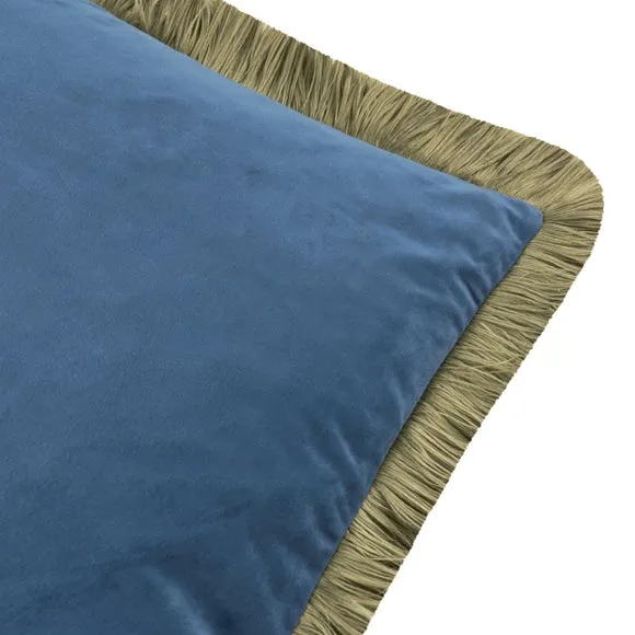 Furn Halo Fringed Velvet Cushion Petrol/Sage 50 X 50Cm, Blue 3