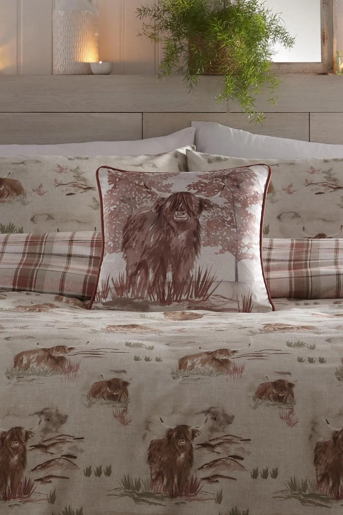 Dreams & Drapes 'Hanson Highland Cow' Luxe Velvet Filled Cushion in Terracotta 3
