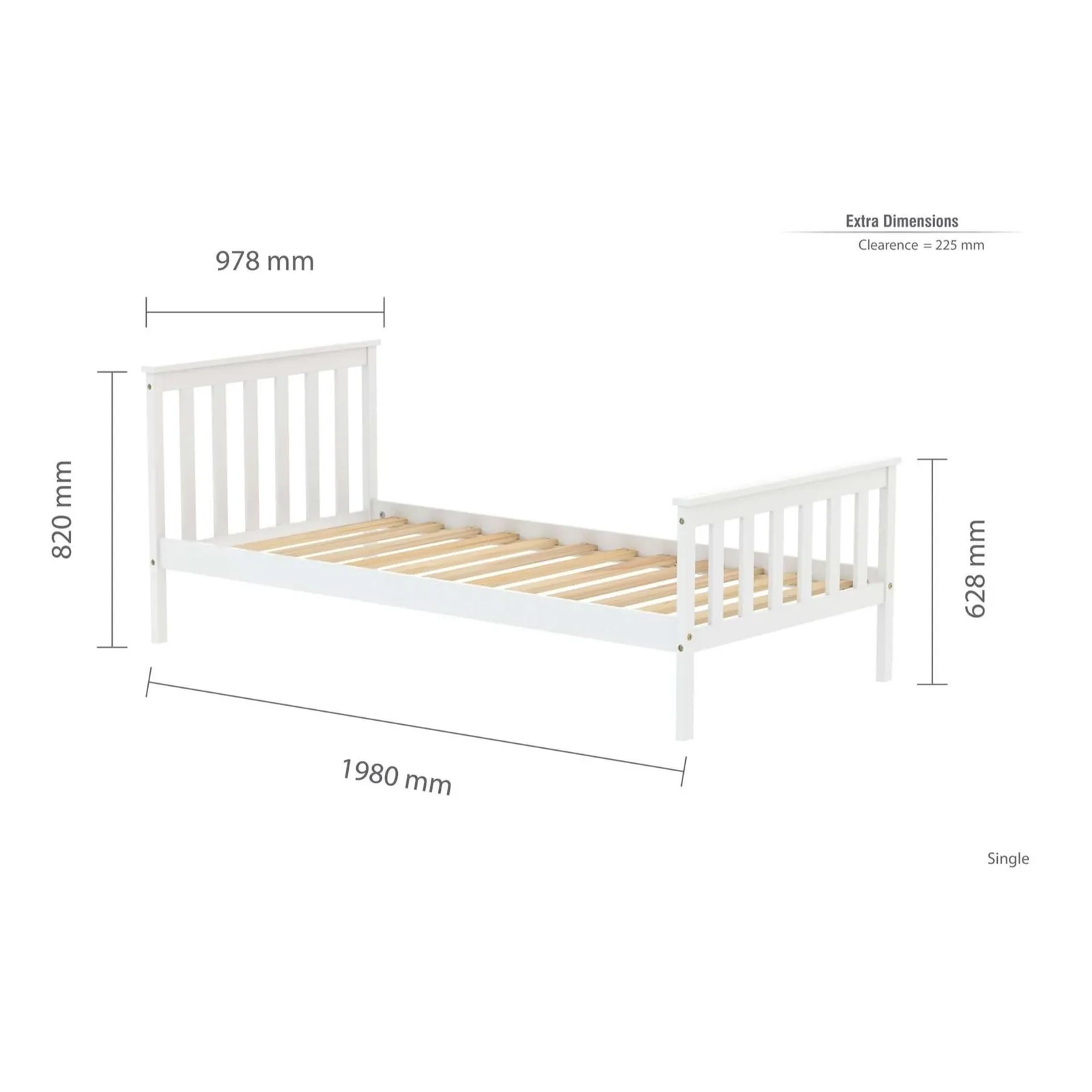 Birlea Single Bed Frame & Mattress White Wood Sleepsoul Cambridge 3FT 5