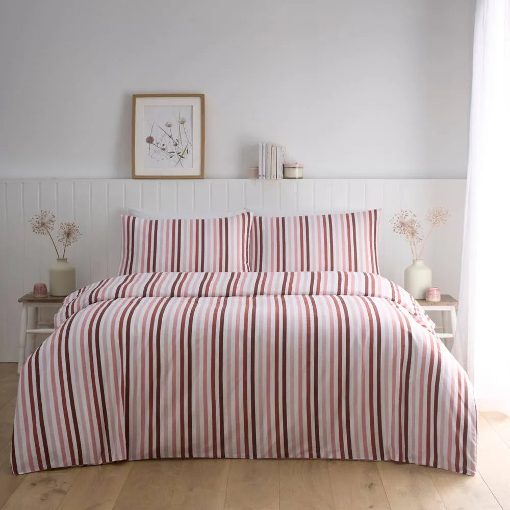 Portfolio Home Ombre Pencil Stripe Geometric Duvet Cover Set With Pillow Case Bedding in Pink 1