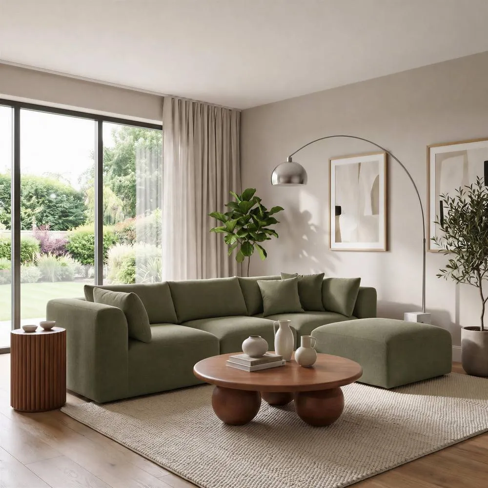 FurnitureboxUK Drift Boucle Fabric 3 Seater Modular Chaise Sofa in Green 6