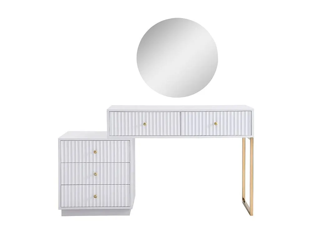 Vente-unique Dressing Table With Mirror - 5 Drawers - White & Gold - PEROLIA 5