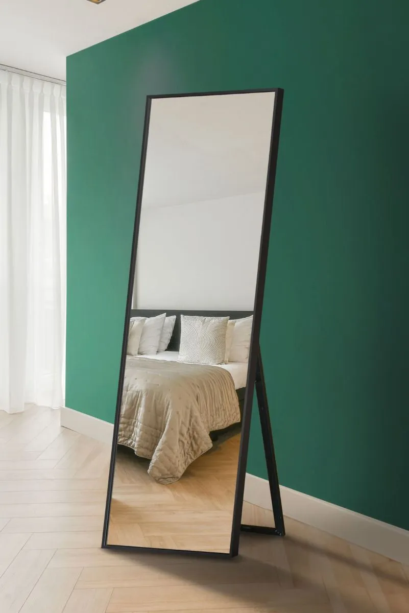 MirrorOutlet Black Aluminium Edged Cheval Mirror 67" X 23" (170CM X 58CM)