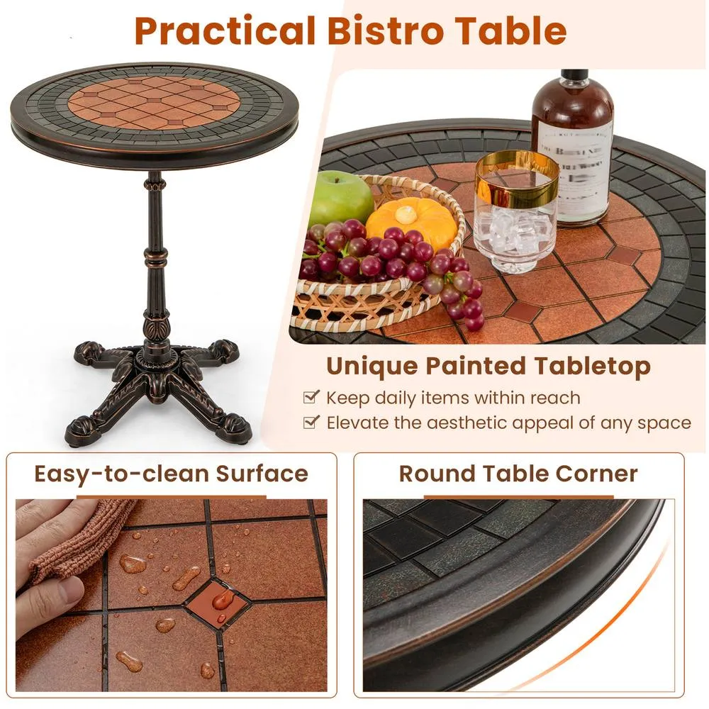 Costway 60CM Round Patio Dining Table Cast Aluminum Dining Table-Bronze in Brown 6