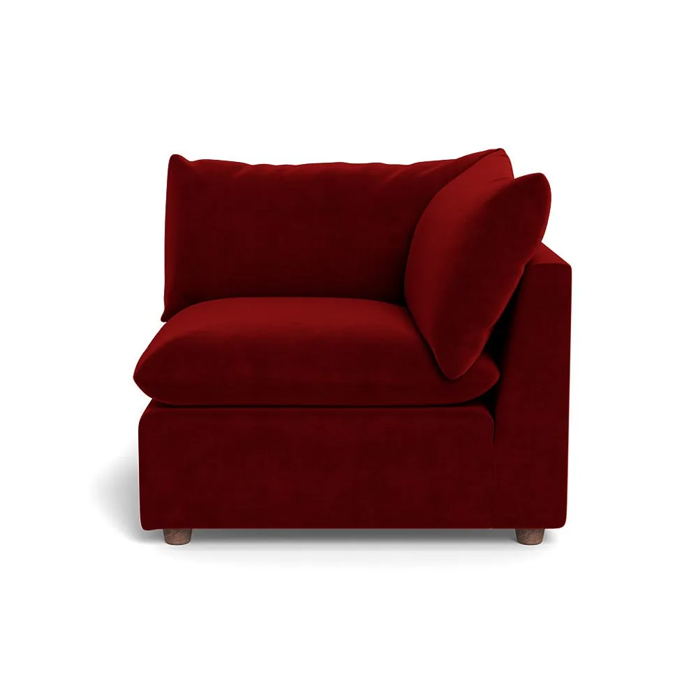 Heal's Astrid Corner Unit Smart Luxe Velvet Mulberry Walnut Stained Beech Feet 1