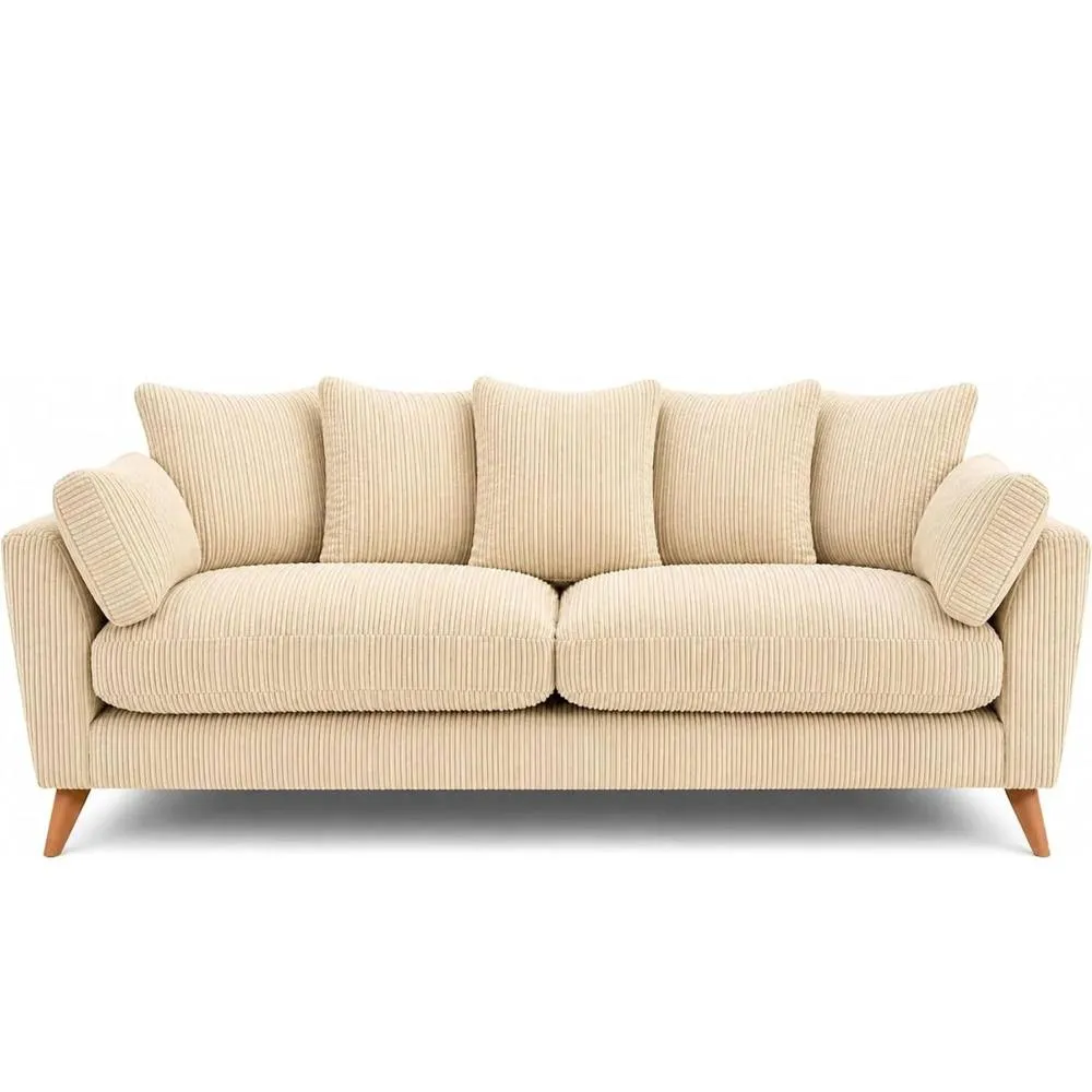 Bliss Furniture Harlow Jumbo Cord 3 Seater Sofa, Modern Tailored Design in Cream