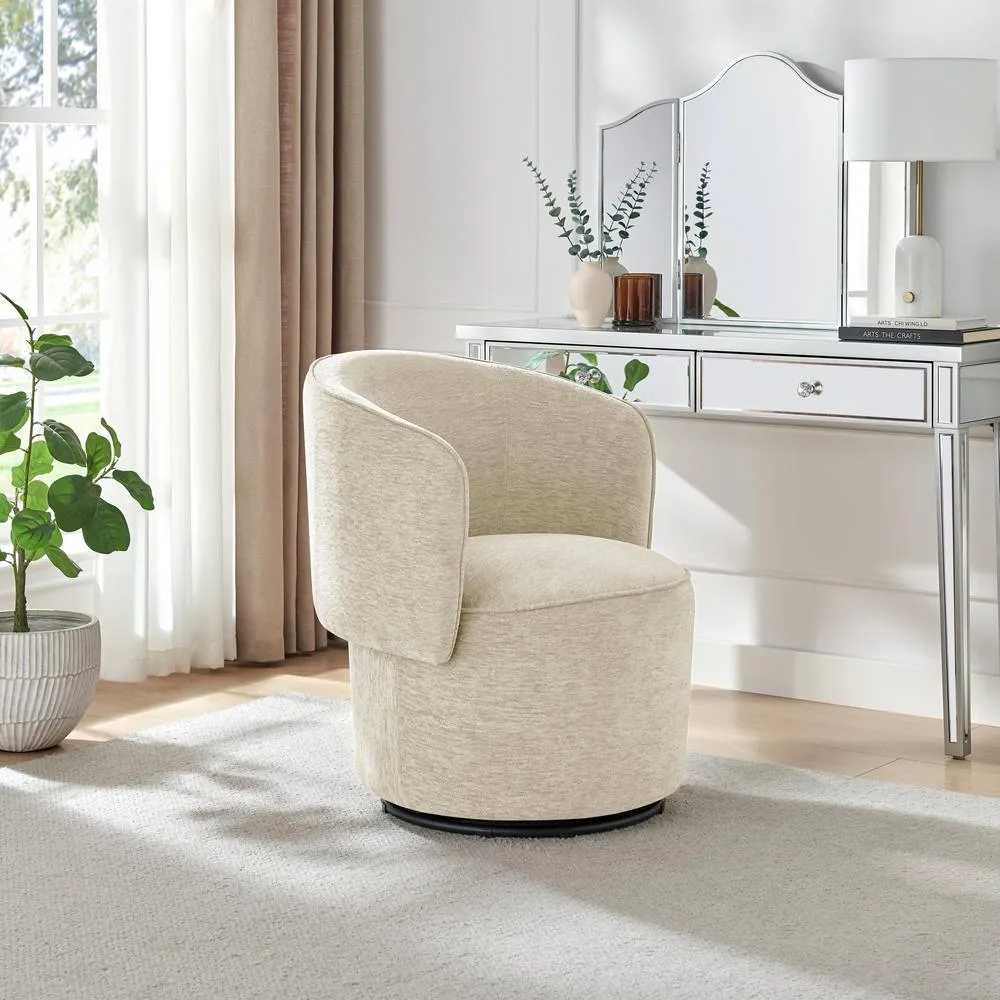 FurnitureboxUK Liode Fabric Round Swivel Accent Chair in Cream 3