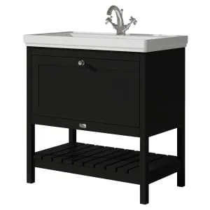 Bayswater Hartleigh Matt Black Traditional Freestanding Vanity Unit & 1 Tap Hole Traditional Recessed Basin - 800mm 2
