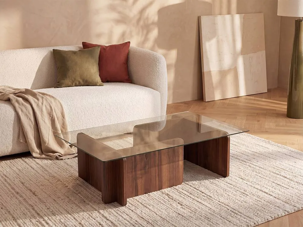 Vente-unique Tempered Glass Coffee Table - Natural & Clear - AZRA 3
