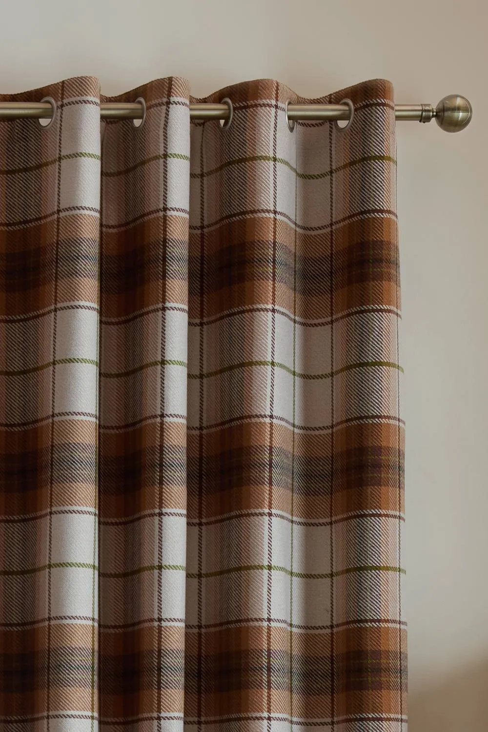 Catherine Lansfield 'Brushed Woven Glencoe Check' Thermal Eyelet Door Panel in Terracotta 2