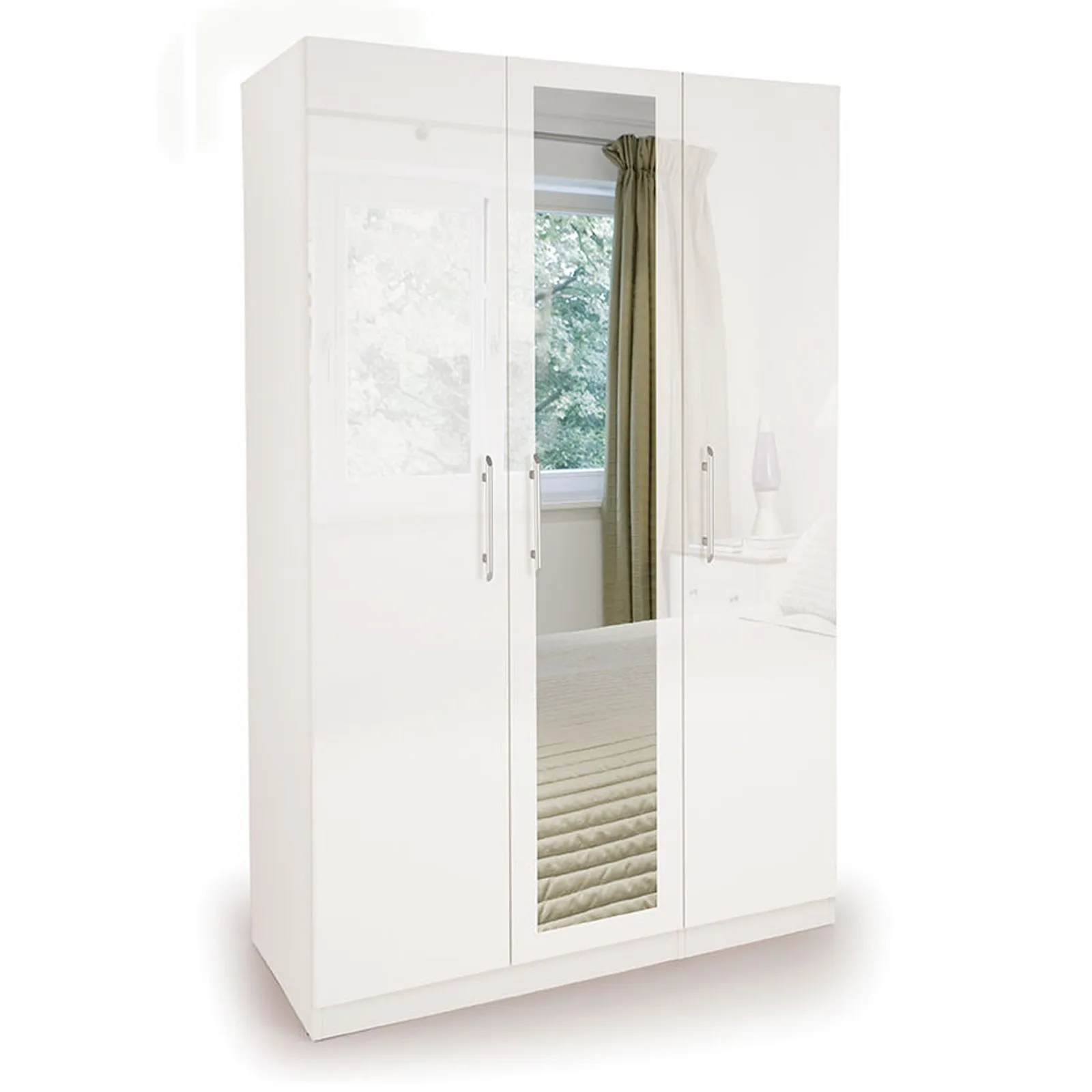 Angel Triple Wardrobe, White High Gloss & Mirrored 1