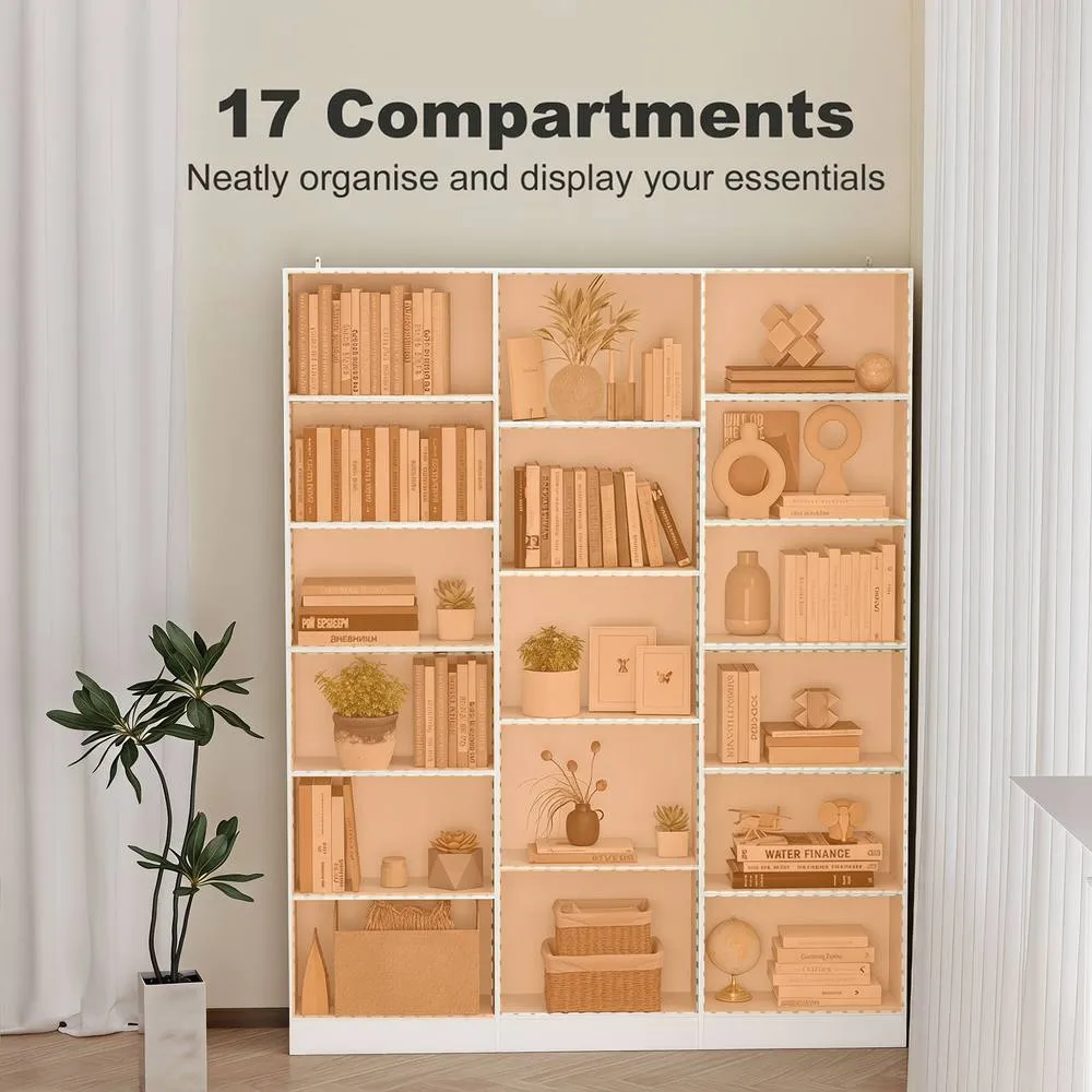HOMCOM Bookcase Freestanding Open Storage Shelf with 17 Compartments in White 4