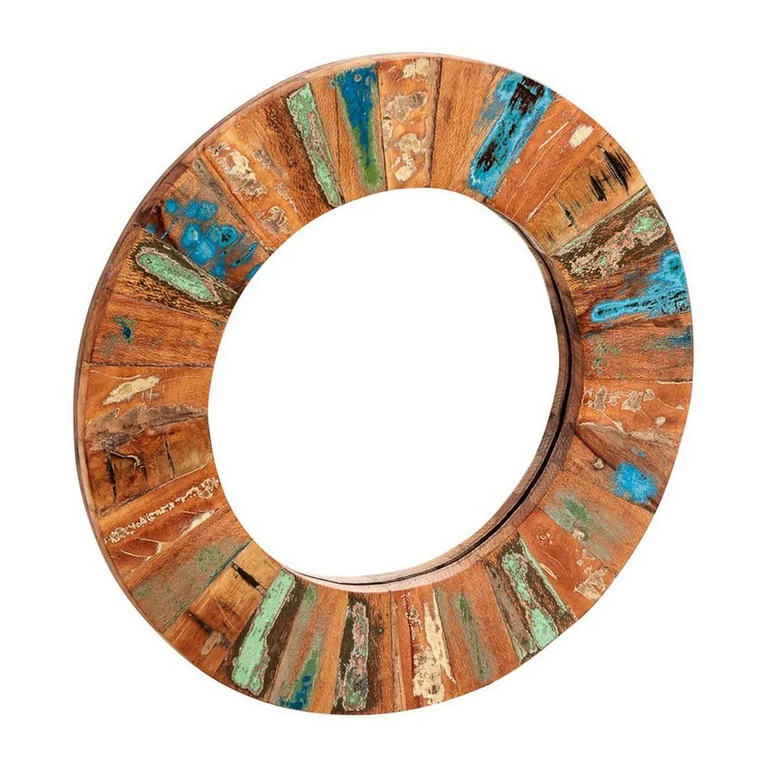 Indian Hub Coastal Large Framed Mirror - Wood - L5 x W85 x H85 cm in Brown