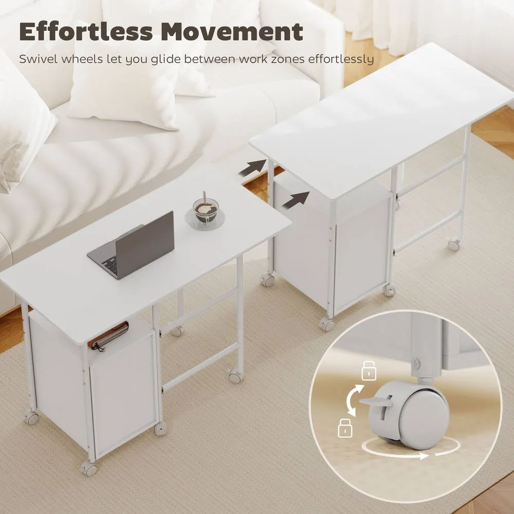 HOMCOM 105 x 51 cm Foldable Computer Desk with 3 Drawers, White 6