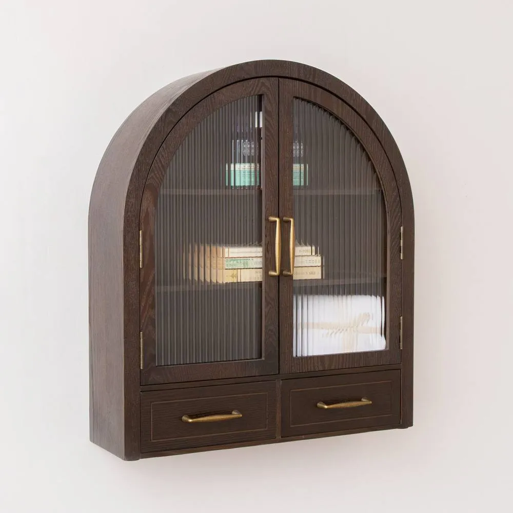 Melody Maison Dark Wood Arched Wall Mounted Cabinet - Kingsley Range in Brown