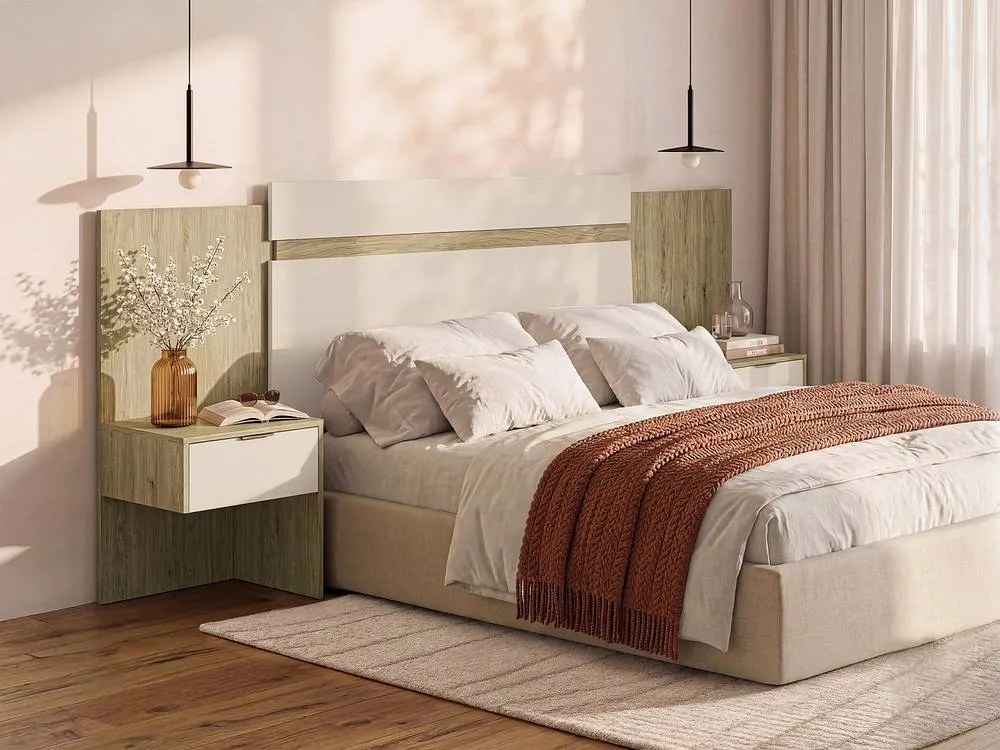 Vente-unique Extendable Headboard With Bedside Tables - 140/160 Cm - Natural & in Light Oak 3