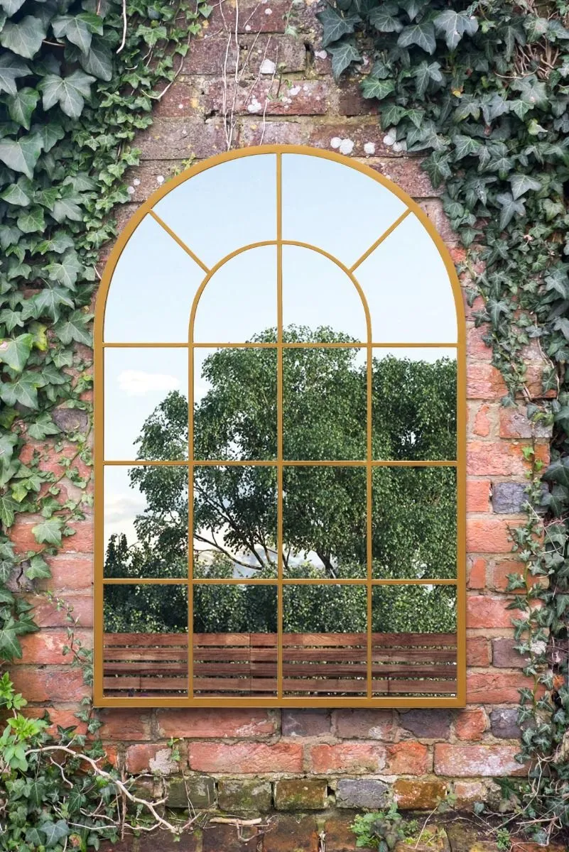 MirrorOutlet Gold Framed Arched Window Garden Mirror 47"x31" 120x80CM
