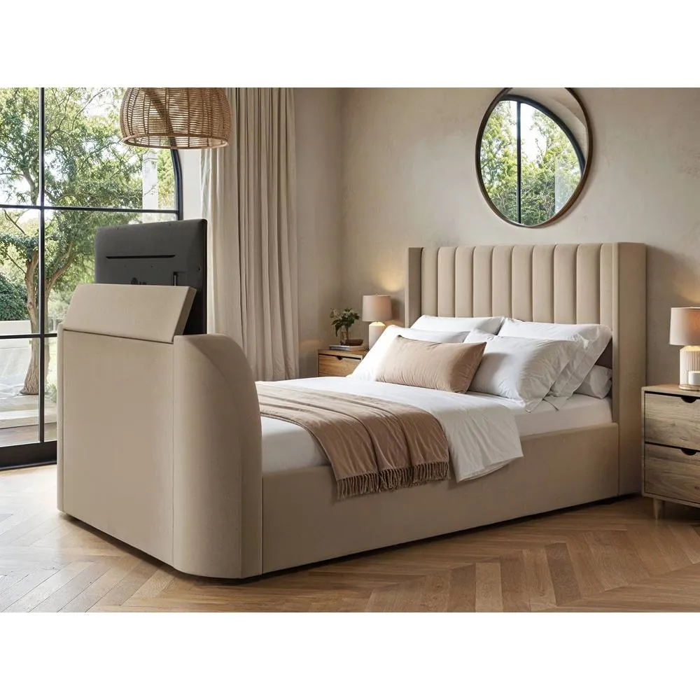 Flair Fallon TV Side Lift Ottoman Bed Beige Velvet 1