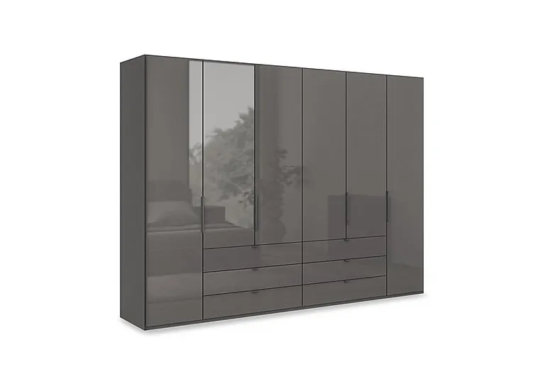 Amara 300cm 6 Door Bifold Combi Wardrobe with Glass Doors and Drawers - Lava