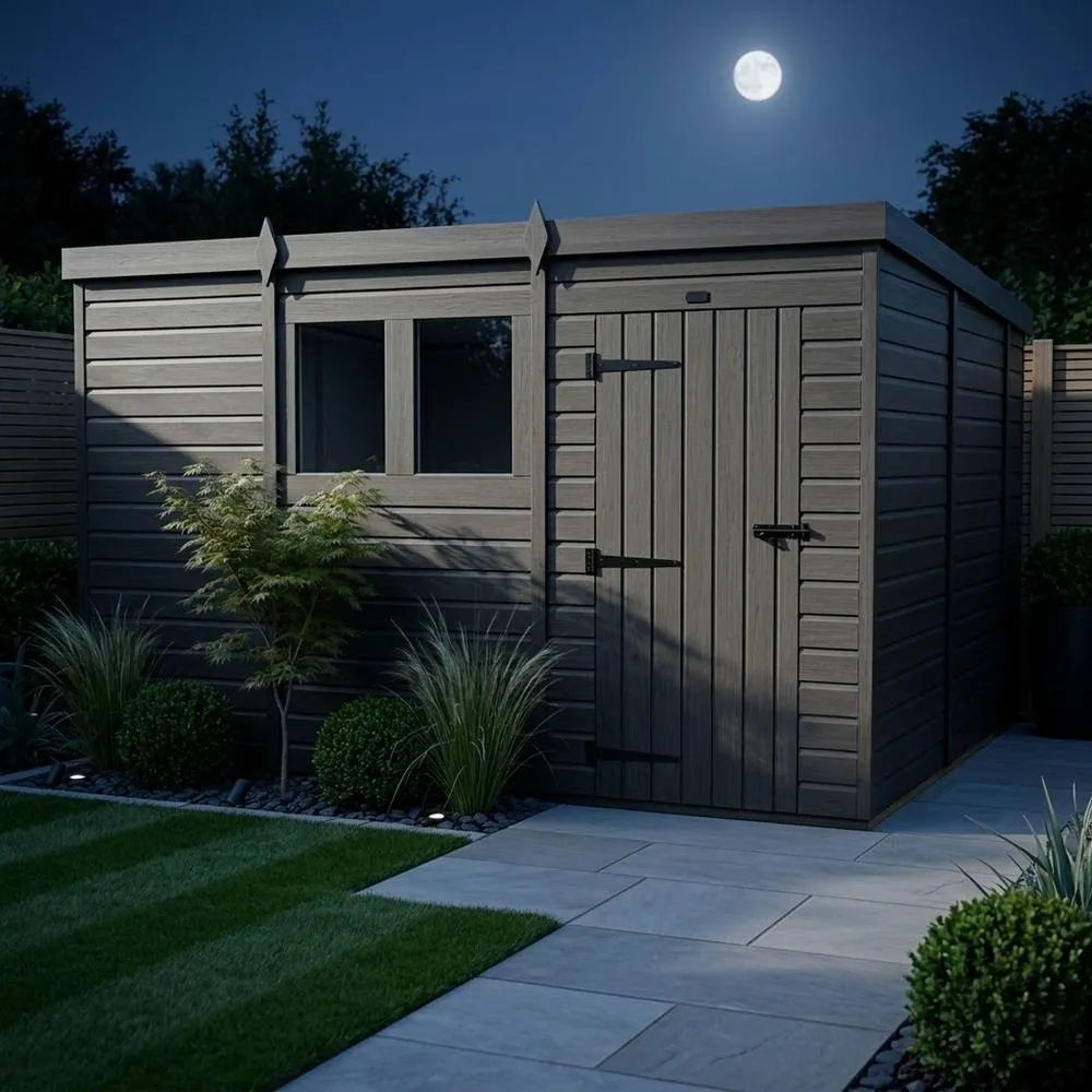 Buttercup Farm 11ft x 10ft Composite Pent Garden Shed Single Door With Windows in Grey 3