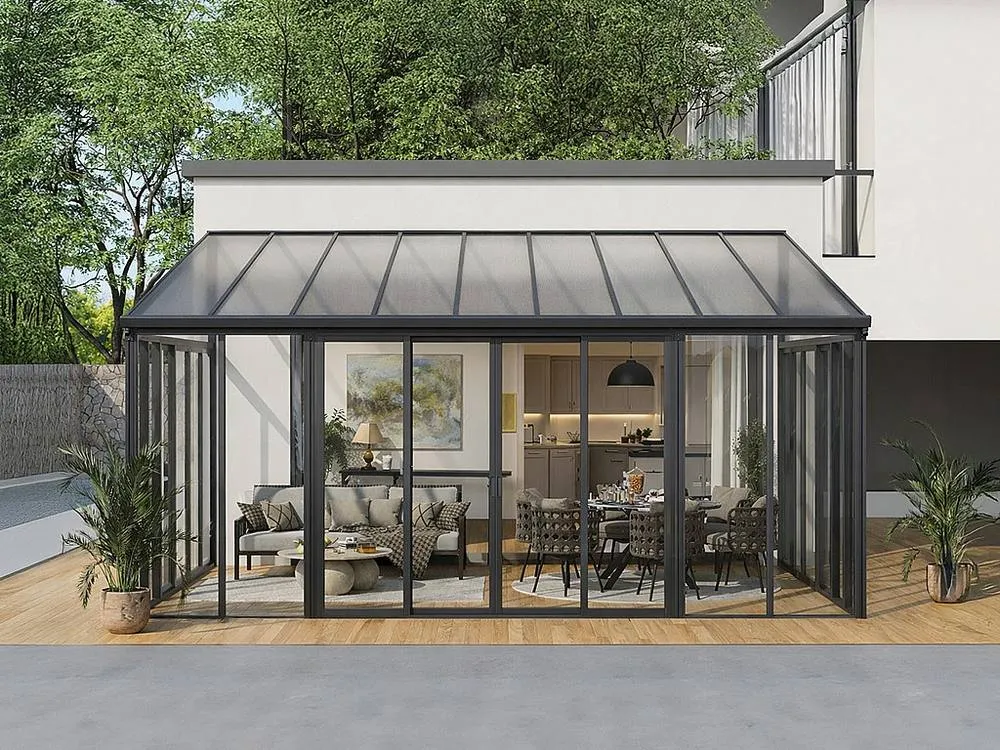 Vente-unique Aluminium & Polycarbonate Conservatory With UV Protection - 20.9 M² in Dark Grey