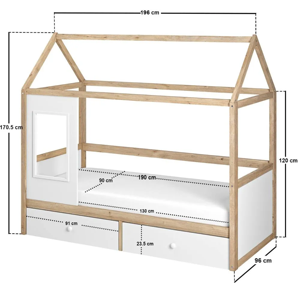 Flair Ted Play House Wooden Bed with Storage in White 6