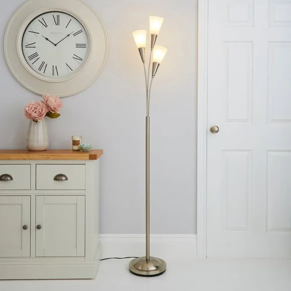Marble Glass Satin Nickel Uplighter Floor Lamp