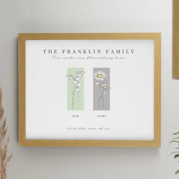 Personalised Birth Flower Family of 2 Framed Print 1