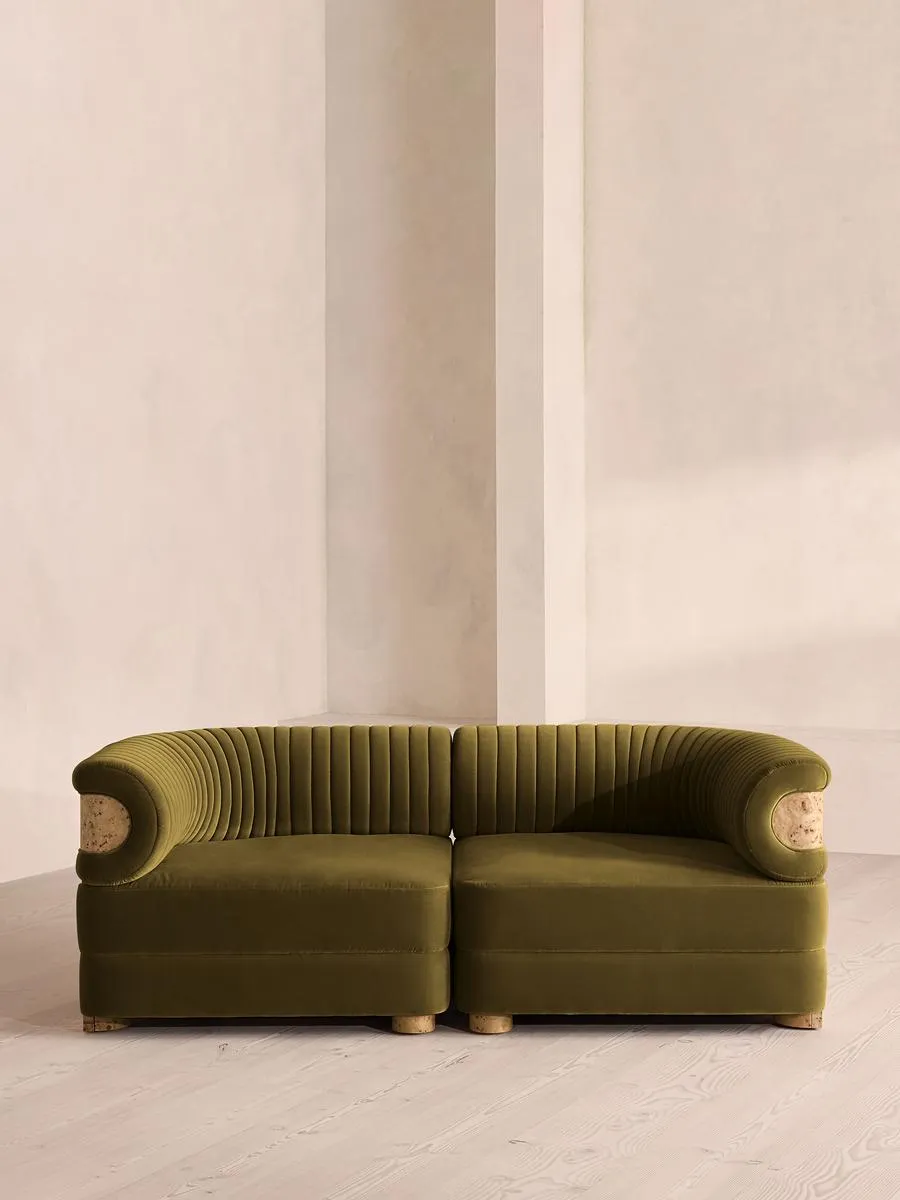 Caleb Modular Three Seater Sofa, Velvet, Olive, Blonde Burl