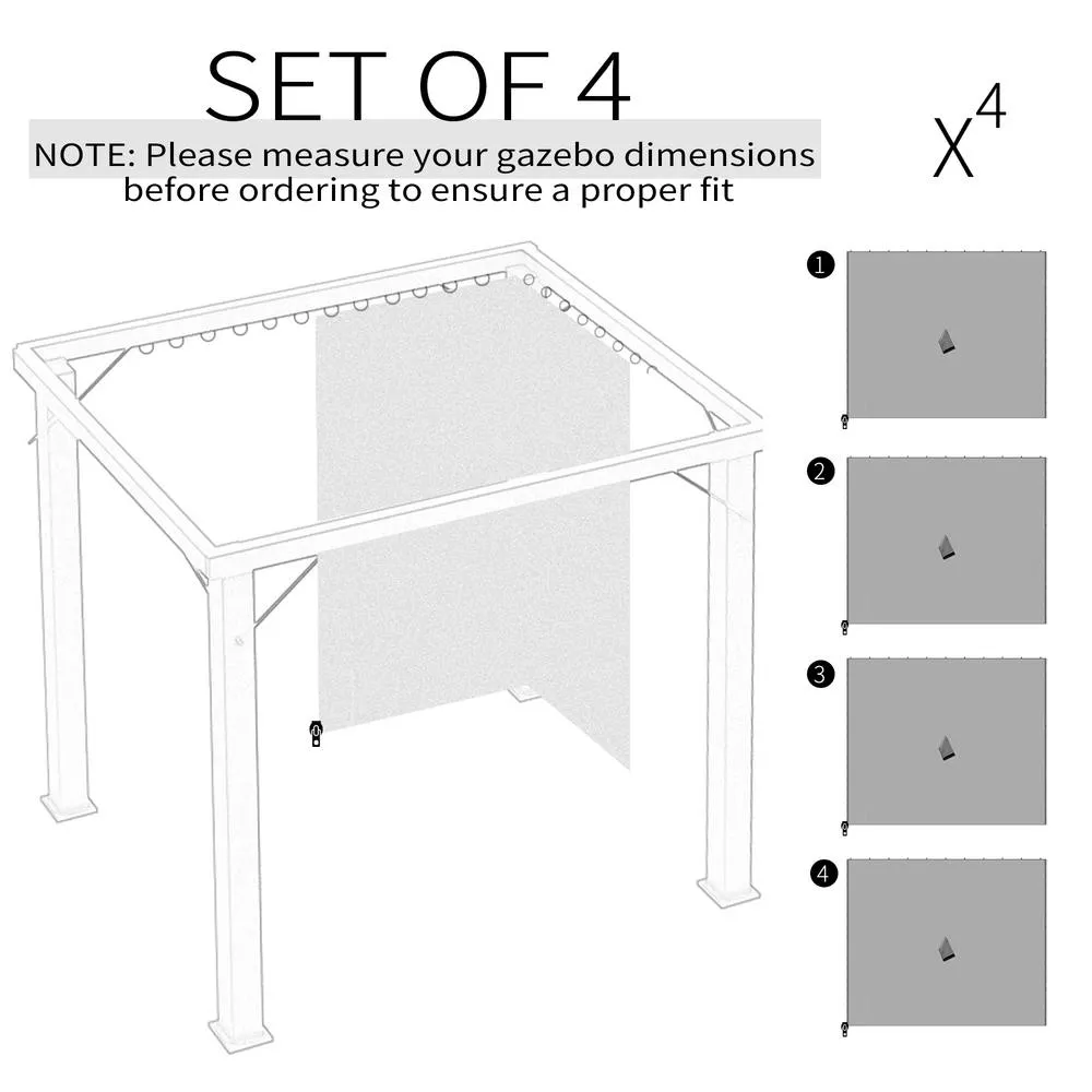 OUTSUNNY Universal Gazebo Replacement Sidewall Set w/ 4 Panels in Light Grey 4