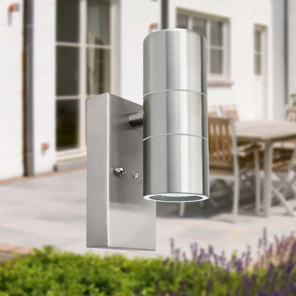 First Choice Lighting Blaze - Marine Grade Stainless Steel Dusk Dawn Sensor Wall Light in Silver 2