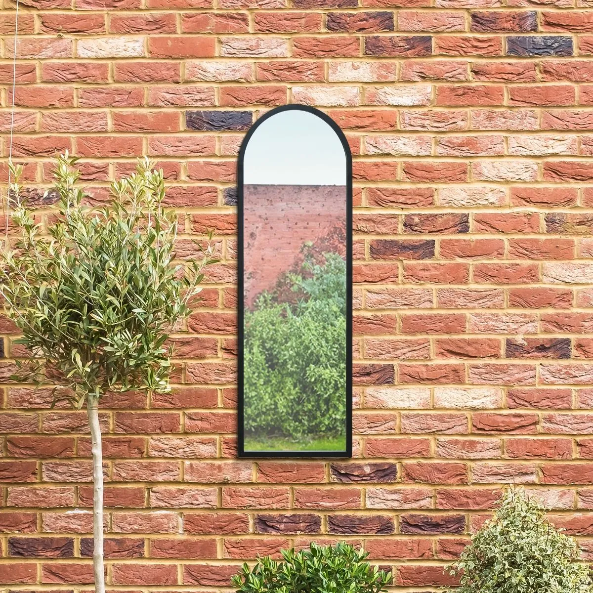 MirrorOutlet Black Metal Framed Arched Garden Wall Mirror 47" X 16" (120CM X 40CM) 6