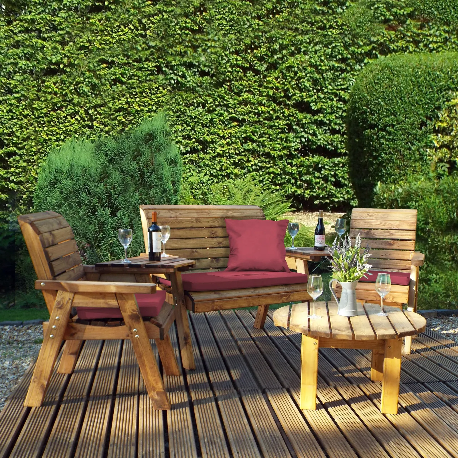Charles Taylor 4 Seater Conversation Set with Burgundy Seat Pads Burgundy