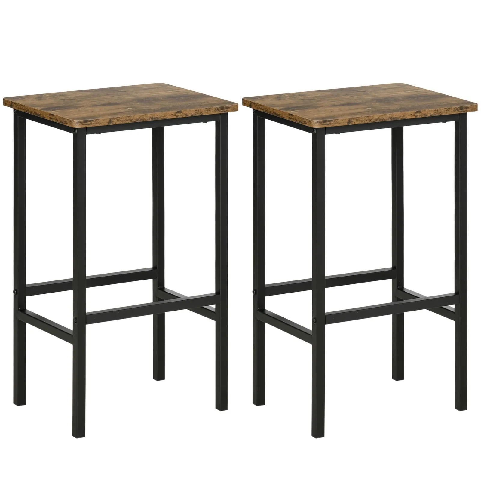 HOMCOM Industrial Bar Stools Set of 2 Counter Height Island Stools in Brown 2