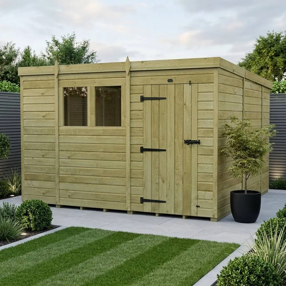 Buttercup Farm 10ft x 10ft Pent Garden Shed Single Door With Windows - Timber in Brown 2